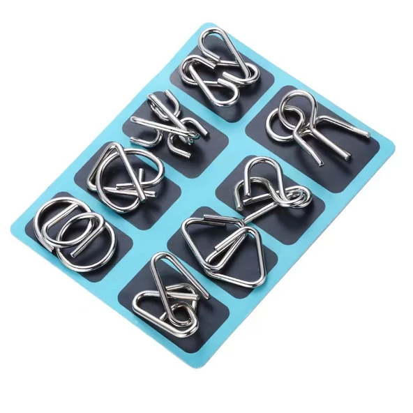 Çocuklar için Zeka Geliştirici Burr Puzzle - Dokuz Zincir 8 Parça Set-B