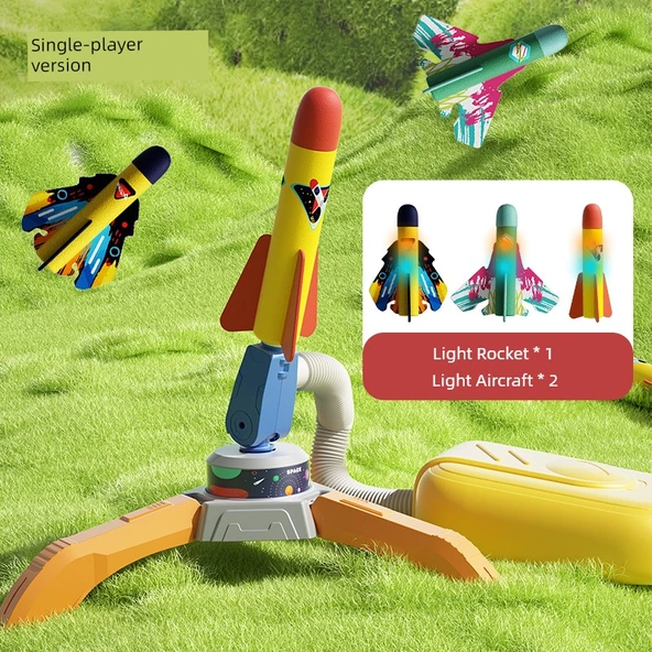 Çocuk Roket Fırlatıcı Oyuncak Seti - Tekli Fırlatıcı + Işıklı Roket + 2 Işıklı Uçak