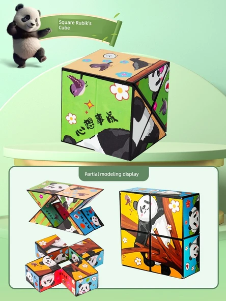 3D Geometrik Panda Küp Oyuncak - Kare - 1
