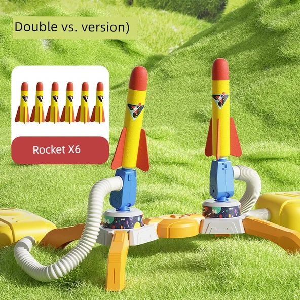 Çocuk Roket Fırlatıcı Oyuncak Seti - Çiftli Fırlatıcı + 6 Roket