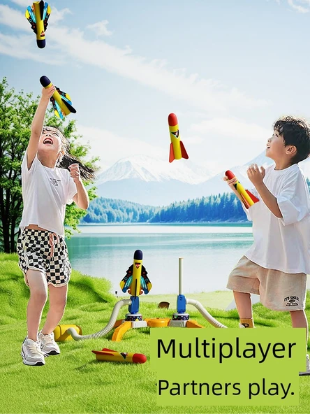 Çocuk Roket Fırlatıcı Oyuncak Seti - Çiftli Fırlatıcı + 6 Roket - 3