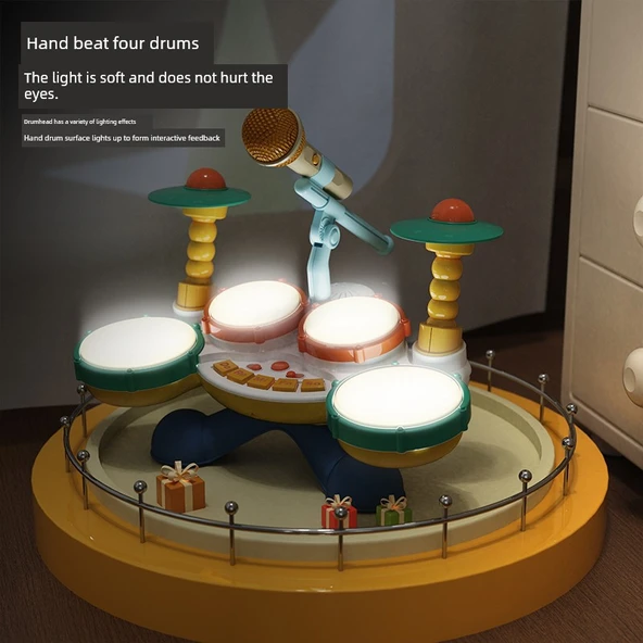 Çocuk Müzik Oyuncak Davul Seti - Şarjlı - Dört Taraflı - Miks Davul Modu - Resim 3
