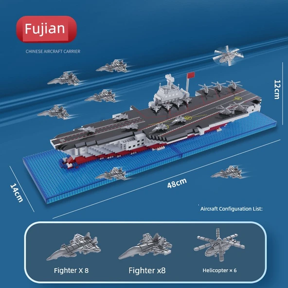 Askeri Savaş Gemisi Uçak Gemisi Model Yapı Taşları - M2084 Fujian Gemisi [1671 Parça] + Işık Şeridi