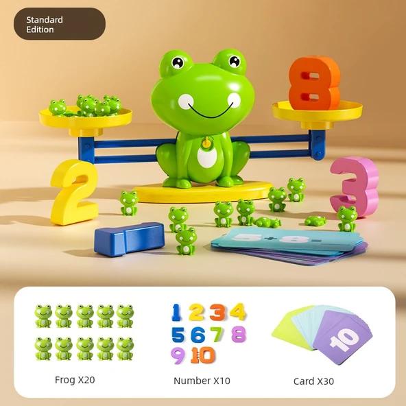 Montessori Matematik Oyuncakları - Büyük Boy Standart Set (20 Kurbağa + 10 Sayı + 30 Soru Kartı)