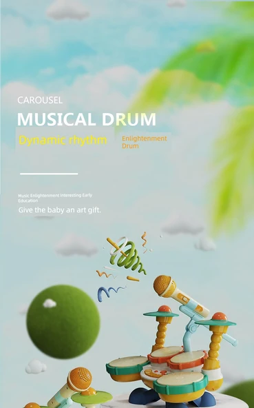 Çocuk Müzik Oyuncak Davul Seti - Şarjlı - Dört Taraflı - Miks Davul Modu - Resim 8