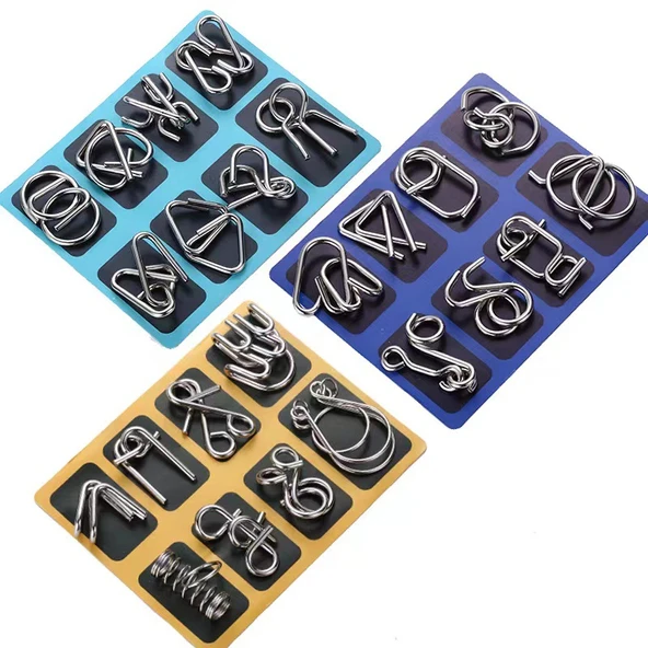 Çocuklar için Zeka Geliştirici Burr Puzzle - Dokuz Seri A + B + C (24 Parça Set)
