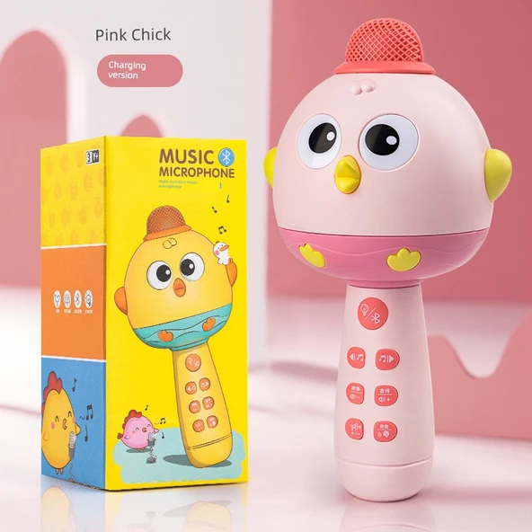 Kablosuz Bluetooth Şarkı Söyleyen Mikrofon - Moe Civciv-Pembe Bluetooth Erken Eğitim + USB Şarjlı