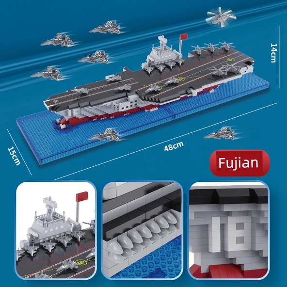 Askeri Savaş Gemisi Uçak Gemisi Model Yapı Taşları - M2084 Fujian Savaş Gemisi [1671 Parça] - 5
