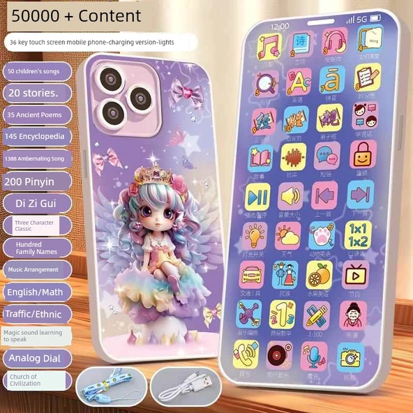 Çocuk Eğitici Oyuncak Telefon - 36 Tuşlu 50000 İçerik - Mor Peri