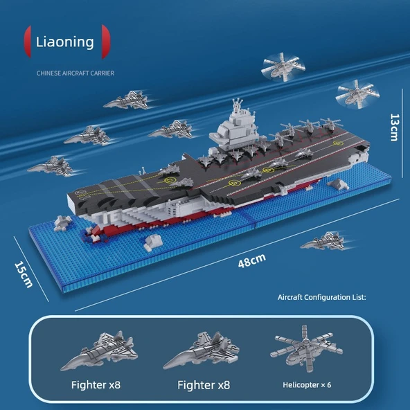 Askeri Savaş Gemisi Uçak Gemisi Model Yapı Taşları - M2082 Liaoning Gemisi [1878 Parça] + Işık Bandı