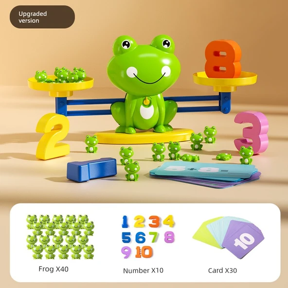 Montessori Matematik Oyuncakları - Büyük Boy Geliştirilmiş Set (40 Kurbağa + 10 Sayı + 30 Soru Kartı)