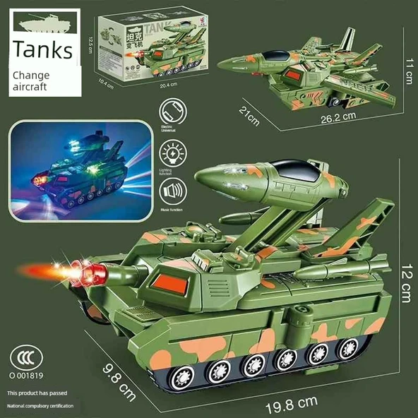 Otomatik Dönüşen Tanktan Uçağa Robot Oyuncak - Standart Model, Bataryalı
