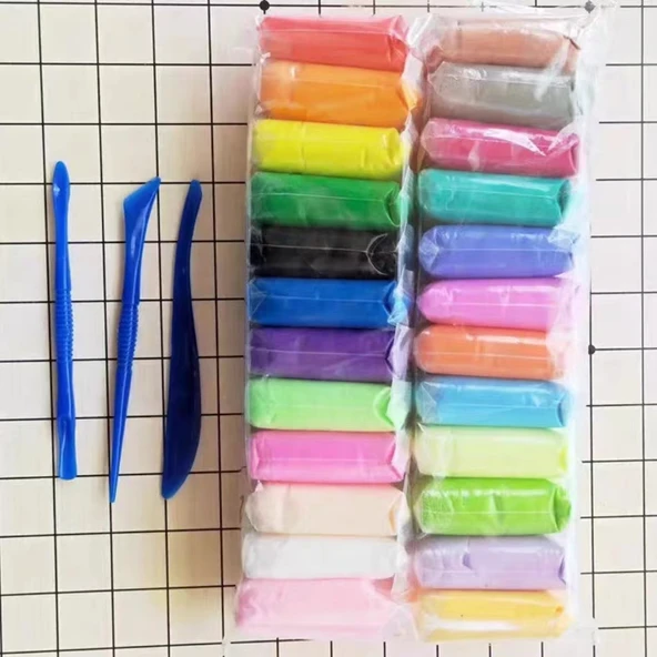 DIY Ahşap Küçük Ayna El Sanatları Seti - 24 Renkli Ultra Hafif Kil (2 Alana 1 Bedava) 13 g/torba
