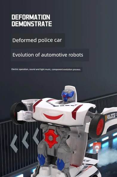 Otomatik Dönüşen Polis Araba Robot Oyuncak - Standart Beyaz Polis Araba, Bataryalı - 7