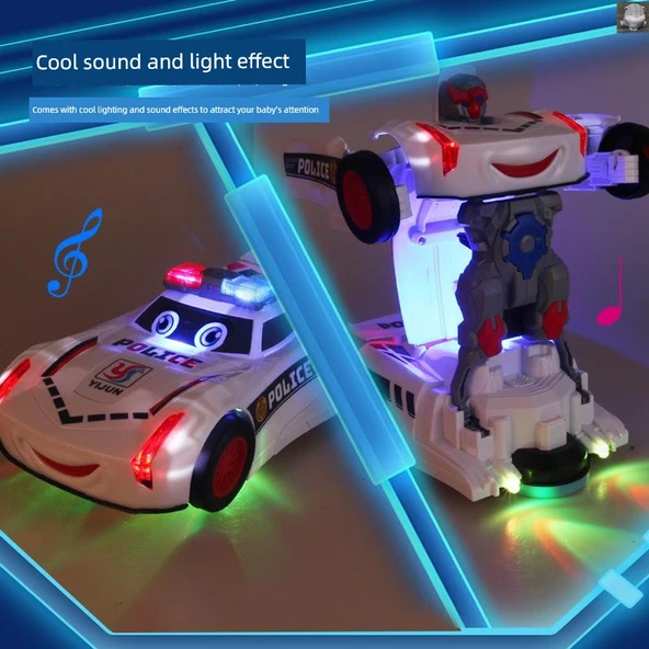 Otomatik Dönüşen Polis Araba Robot Oyuncak - Standart Beyaz Polis Araba, Bataryalı - 5