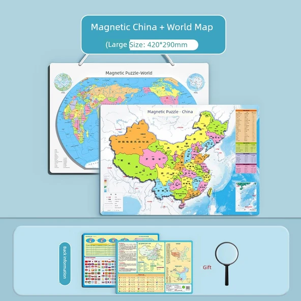 3D Manyetik Dünya Haritası Puzzle - Büyük Boy Çin + Dünya Yapboz Seti