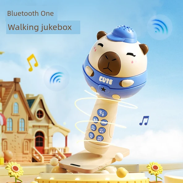 Çocuk Karaoke Mikrofon Oyuncak - Kapibara Mavi - Bluetooth USB - Resim 5