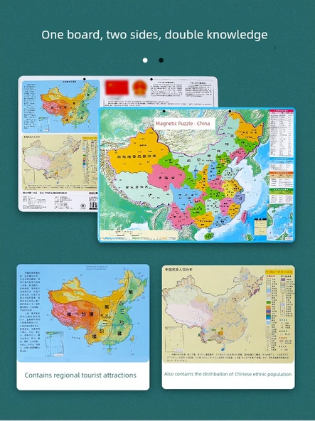 Manyetik Çin Puzzle Haritası - Orta Boy + Çin Kağıt Haritası ve Büyüteç - 10