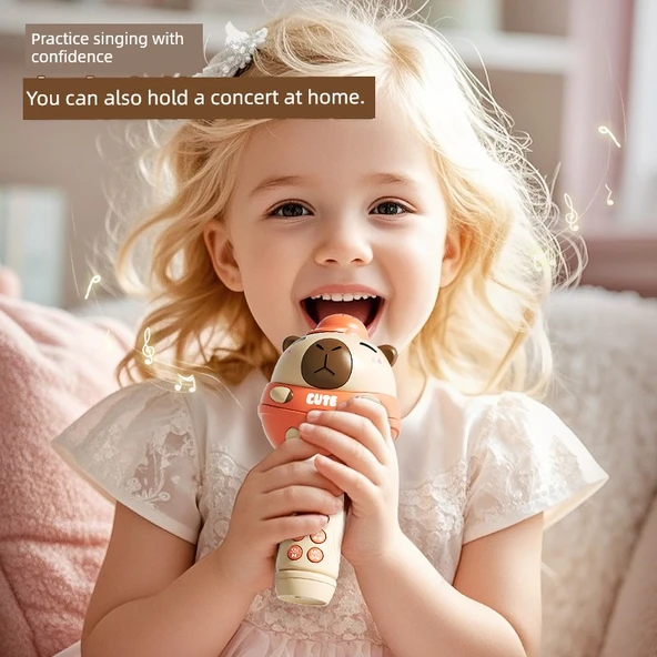 Çocuk Karaoke Mikrofon Oyuncak - Kapibara Mavi - Bluetooth USB - Resim 3