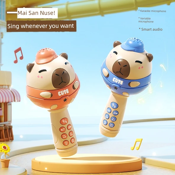 Çocuk Karaoke Mikrofon Oyuncak - Kapibara Mavi - Bluetooth USB - Resim 2