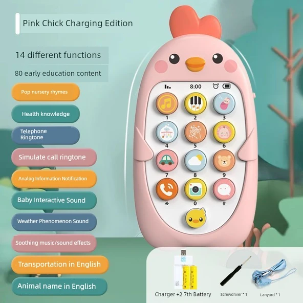 Bilingual Eğitici Oyuncak Telefon - Meng Civciv Pembe - Dişlenebilir [Şarjlı]
