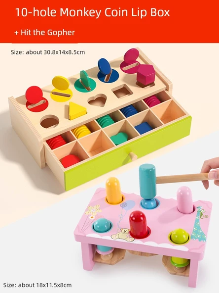 Montessori Madeni Para Kutusu - 10 Delikli + Hamster Oyunu
