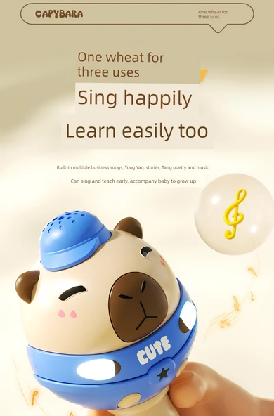 Çocuk Karaoke Mikrofon Oyuncak - Kapibara Mavi - Bluetooth USB - Resim 10