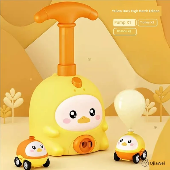 Çocuklar İçin Eğitici Oyuncak Araba Seti - Sarı Ördek Yavrusu 2 Araba + 6 Top