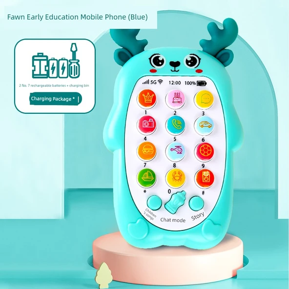 Çocuk Eğitici Oyuncak - Geyik Telefon Mavi - Şarjlı Pil ve Tornavida Hediyeli