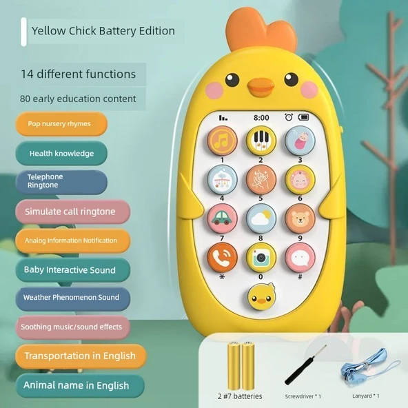 Bilingual Eğitici Oyuncak Telefon - Meng Civciv Sarı - Dişlenebilir [Pilli]