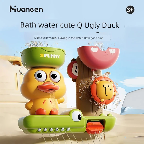 Çocuk Banyo Oyuncak Hediye Seti - Sevimli Çirkin Ördek Müzikli Vantuzlu + Yeşil Ördek Su Kamyonu - 2