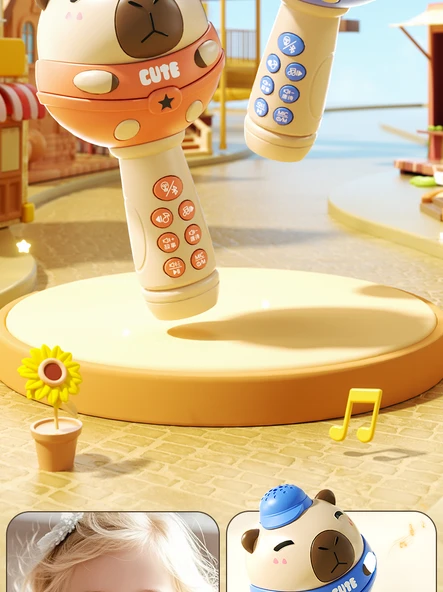 Çocuk Karaoke Mikrofon Oyuncak - Kapibara Mavi - Bluetooth USB - Resim 8