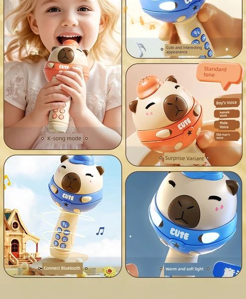 Çocuk Karaoke Mikrofon Oyuncak - Kapibara Mavi - Bluetooth USB - Resim 9