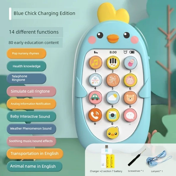Bilingual Eğitici Oyuncak Telefon - Moe Civciv Mavi - Isırma Jelli [Şarjlı]