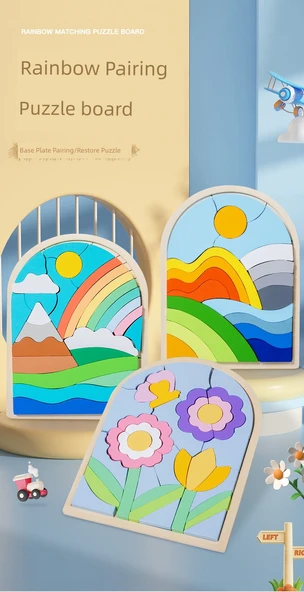 Gökkuşağı Eşleştirme Ahşap Puzzle - Çiçek Temalı - 8
