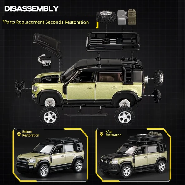 Çocuk Alaşım Land Rover Defender Model Araba Yapım Seti (Hediye Kutulu, Parça Değişimli) - 4