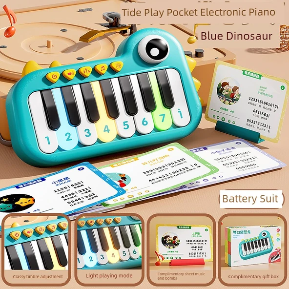 Çocuk Elektronik Klavye Piyano - Mavi - Pilli