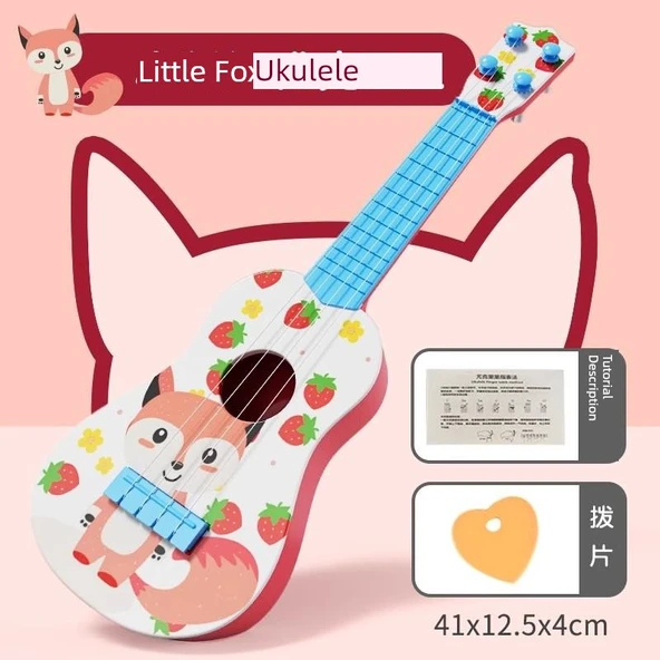 Çocuk Ukulele - Küçük Boy Kiraz Sincap Desenli