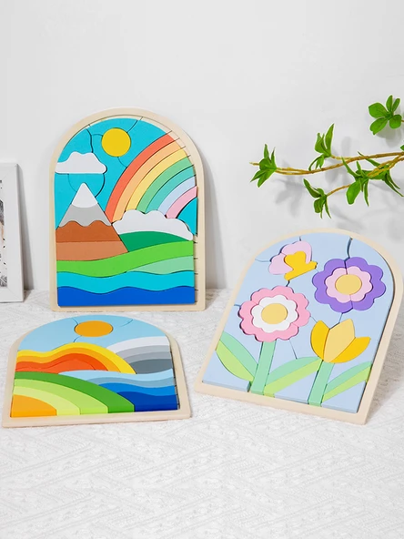 Gökkuşağı Eşleştirme Ahşap Puzzle - Çiçek Temalı - 2