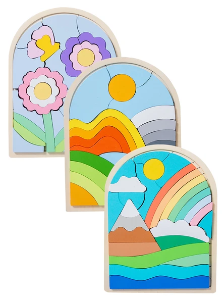 Gökkuşağı Eşleştirme Ahşap Puzzle - Çiçek Temalı - 5