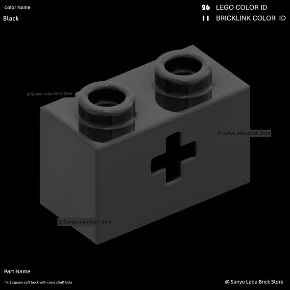 LEGO 32064 Siyah 1x2 Delikli Tuğla