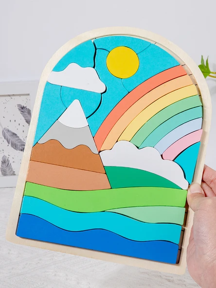 Gökkuşağı Eşleştirme Ahşap Puzzle - Çiçek Temalı - 3