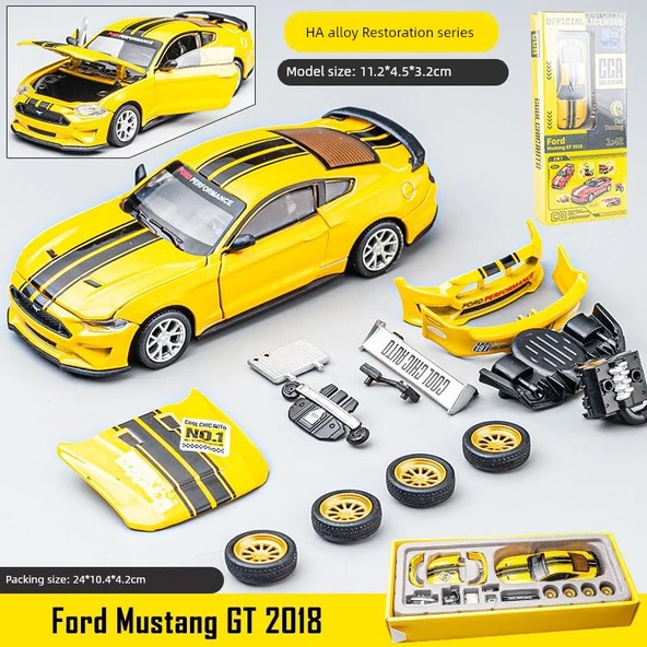 Çocuk Alaşım Ford Mustang Sarı Model Araba Yapım Seti (Hediye Kutulu, Parça Değişimli)