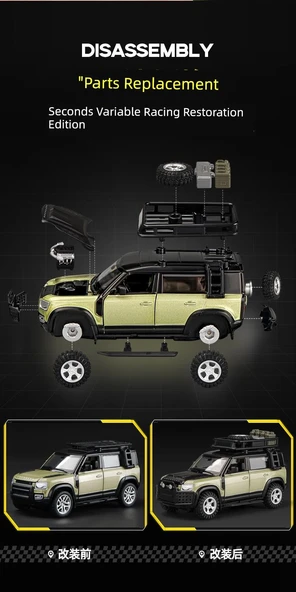 Çocuk Alaşım Land Rover Defender Model Araba Yapım Seti (Hediye Kutulu, Parça Değişimli) - 11