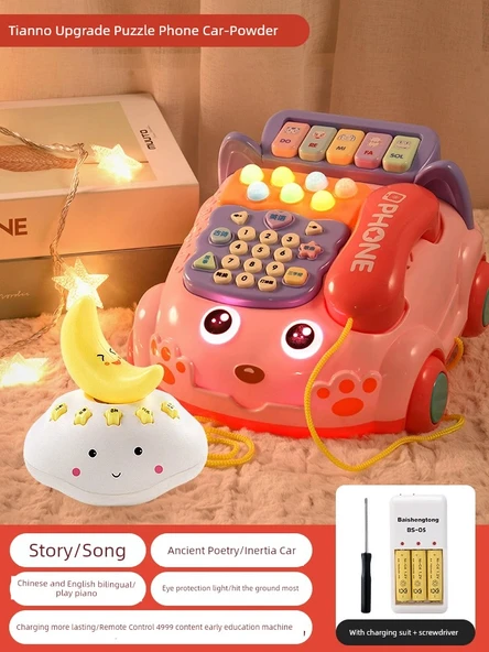 Çocuk Eğitici Piyano Müzik Telefon Araba Oyuncak - Şarjlı Yeşil + Erken Eğitim Makinesi