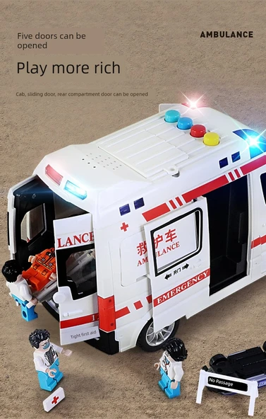 Oyuncak Ambulans - 5 Kapılı - 2 Bebek Figürlü - Bataryalı - 9