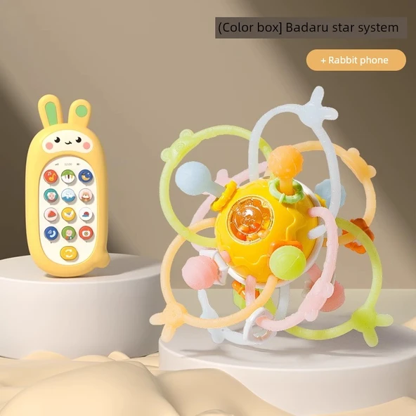 Bebek El Topu Çıngırak Oyuncak - Renkli Kutulu Badaru Yıldız Sistemi + Tavşan Eğitici Telefon