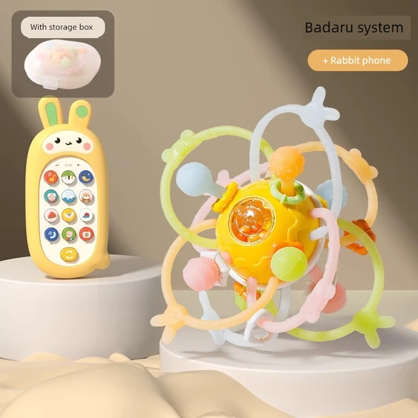 Bebek El Topu Çıngırak Oyuncak - Saklama Kutulu Badaru Yıldız Sistemi + Tavşan Eğitici Telefon