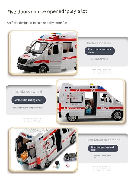 Oyuncak Ambulans - 5 Kapılı - 2 Bebek Figürlü - Bataryalı - 4