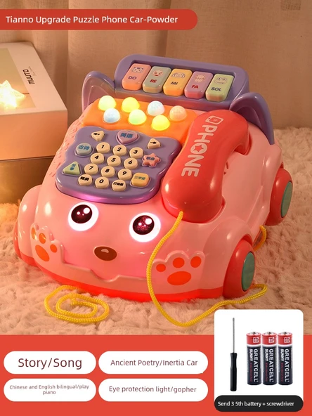 Çocuk Eğitici Piyano Müzik Telefon Araba Oyuncak - Pilli Pembe